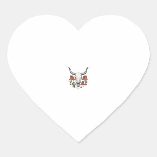 Desert Cow Skull Vintage Southwest Cactus Art Heart Sticker