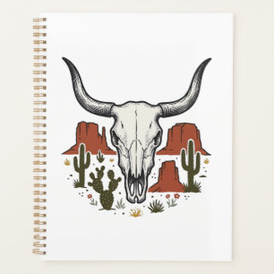 Desert Cow Skull Vintage Southwest Cactus Art Planner