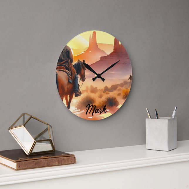 Desert Cowboy  Large Clock (Office)