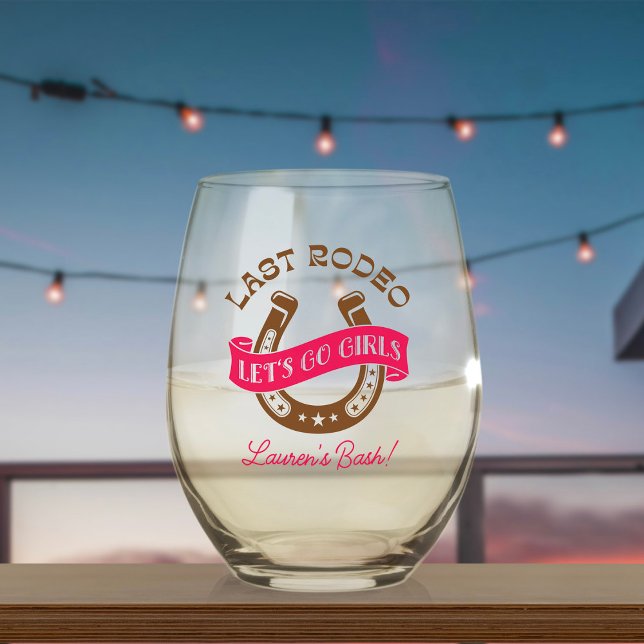 Desert Cowgirl Last Rodeo Bachelorette Party Stemless Wine Glass (Creator Uploaded)