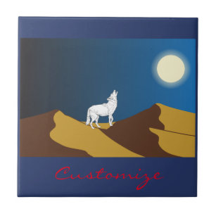 Desert Coyote Howling Full Moon Thunder_Cove Ceramic Tile
