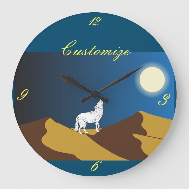 Desert Coyote Howling Full Moon Thunder_Cove Large Clock (Front)
