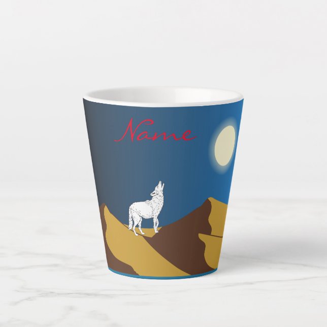 Desert Coyote Howling Full Moon Thunder_Cove Latte Mug (Front)