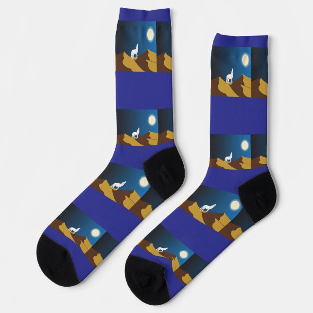 Desert Coyote Howling Full Moon Thunder_Cove Socks (Left)