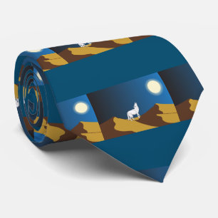 Desert Coyote Howling Full Moon Thunder_Cove Tie