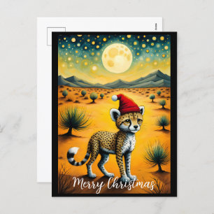Desert Cute Baby Cheetah Christmas Holiday Postcard