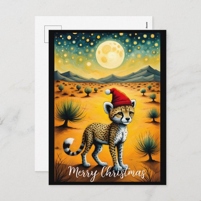 Desert Cute Baby Cheetah Christmas Holiday Postcard (Front/Back)