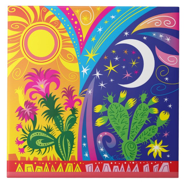 Desert Day and Night Ceramic Tile (Front)