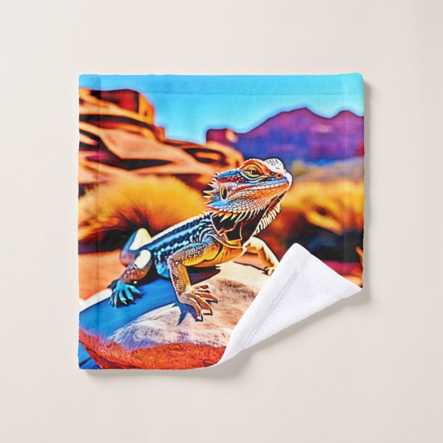 Desert Dragon Lizard Design Bath Towel Set (Wash Cloth)