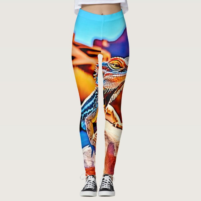 Desert Dragon Lizard Design Leggings (Front)