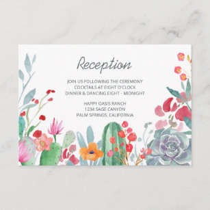 Desert Dream Boho Cactus Floral Wedding Reception Enclosure Card