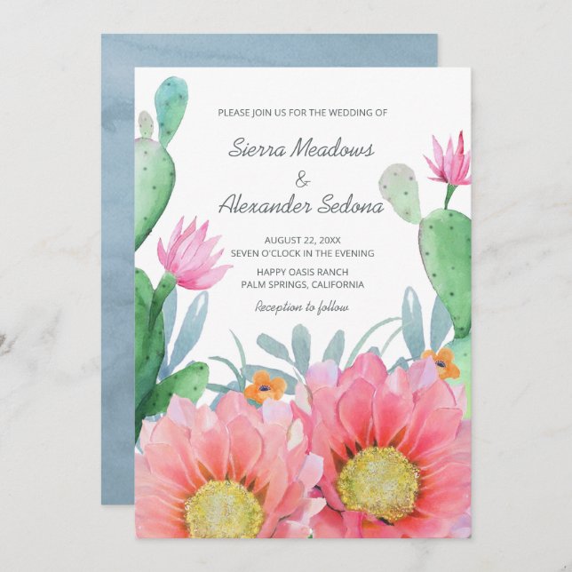 Desert Dream | Boho Watercolor Cactus Wedding Invitation (Front/Back)