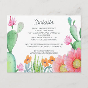 Desert Dream Rustic Cactus Flowers Wedding Details Enclosure Card