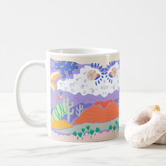 Desert Dreamscape Abstract Mug – Vibrant (With Donut)