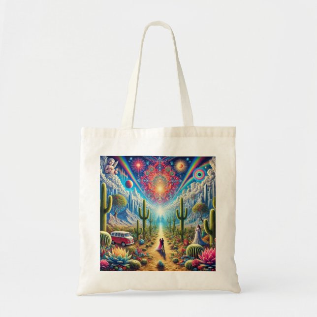 Desert Dreamscape: Oasis of Infinite Wonders Tote Bag (Front)
