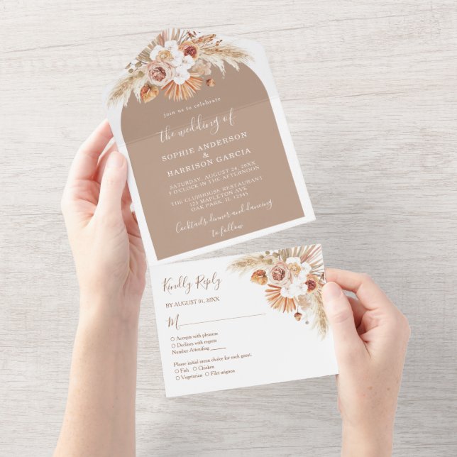 Desert Dried Flower Arch Boho Pampas Grass Wedding All In One Invitation (Tearaway)