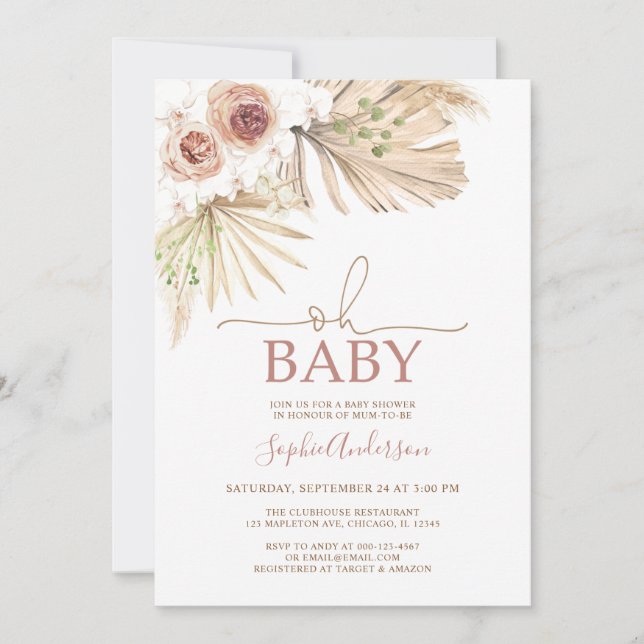 Desert Dried Palms Pampas Grass Boho Baby Shower  Invitation (Front)