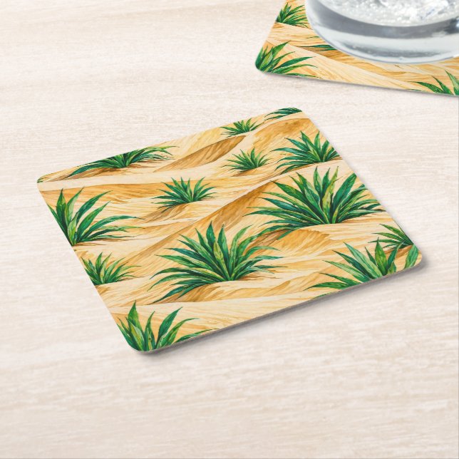 Desert Dunes Agave Pattern Square Paper Coaster (Angled)