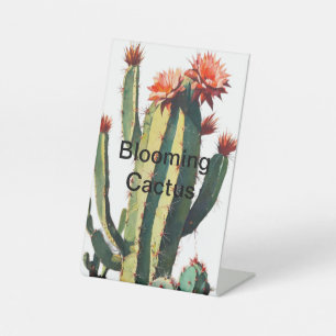 Desert Elegance: Blooming Cactus Pedestal Sign
