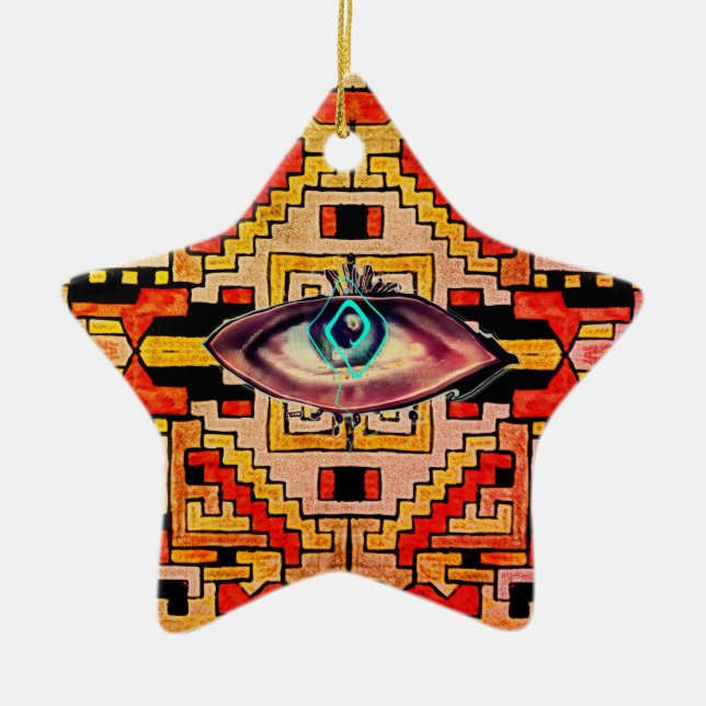 Desert Eye Geomethric Tribal/Ethnic Pattern Ceramic Ornament (Front)