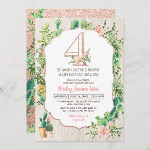 Desert Flower Glitter 4 Fourth Birthday Invitation