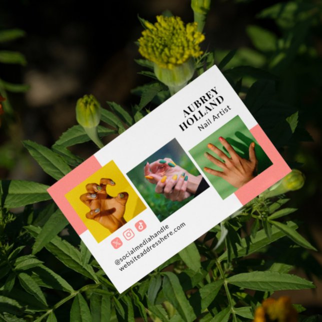 Desert Flower Pink Photos Social Media Nail Artist Business Card (Creator Uploaded)