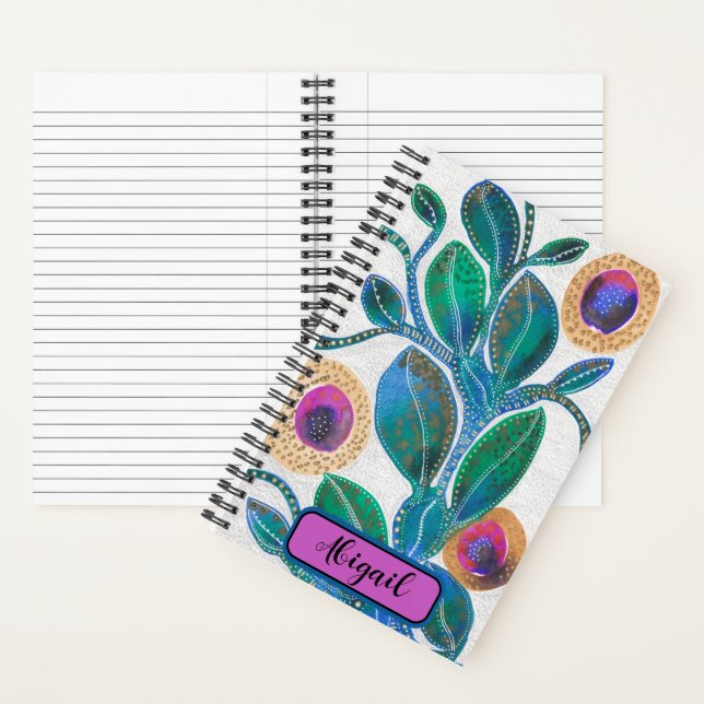 Desert flower, with your name, watercolour artwork notebook (Inside)