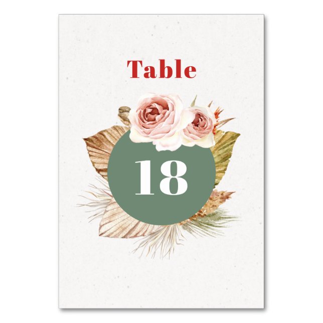 Desert flowers boho floral wedding table number (Front)