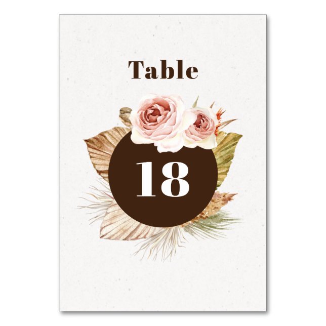 Desert flowers boho floral wedding table number (Front)