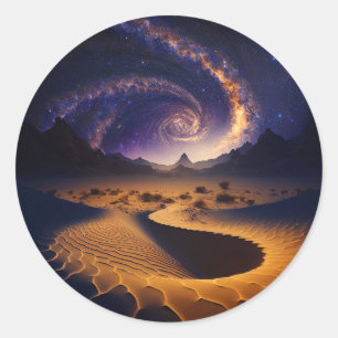 Desert Galaxy Surreal Landscape Art Classic Round Sticker