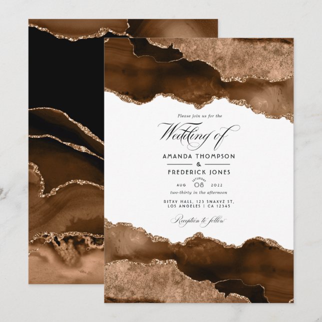Desert Gold Agate Watercolor Wedding Invitation (Front/Back)