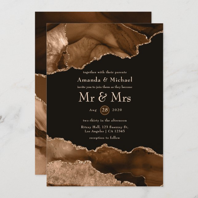 Desert Gold Agate Watercolor Wedding Invitation (Front/Back)