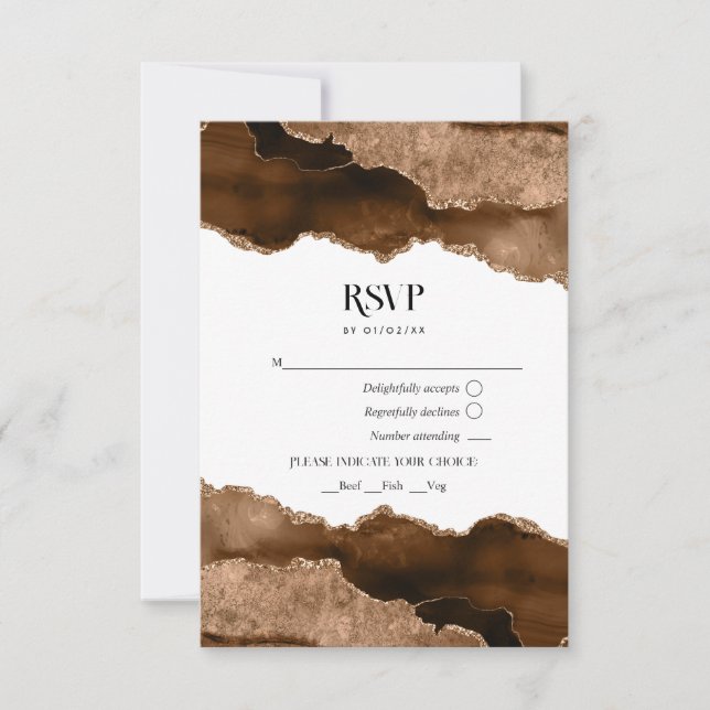 Desert Gold Agate Watercolor Wedding RSVP Card (Front)
