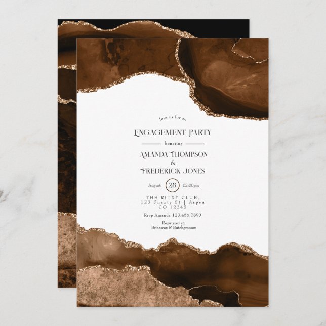 Desert Gold Watercolor Agate Engagement Party Invitation (Front/Back)