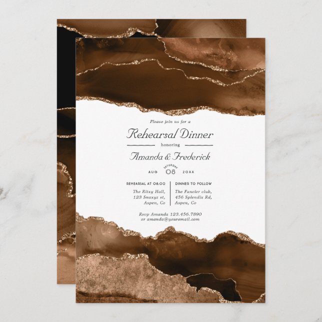 Desert Gold Watercolor Agate Rehearsal Dinner Invitation (Front/Back)