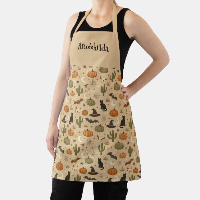 Desert Green Cactus Name Halloween  Apron (Insitu)