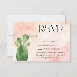 Desert Green Cactus Wedding Website QR Code RSVP Card