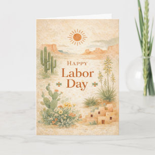 Desert Green Orange Landscape Happy Labor Day Card