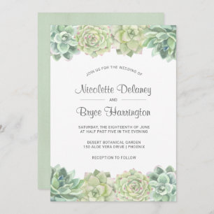 Desert Green Watercolor Succulents Wedding Invitation