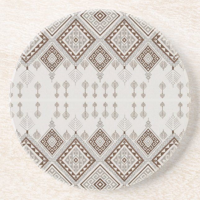 Desert Harmony Brown Moroccan Geometric Tribal Coaster (Front)