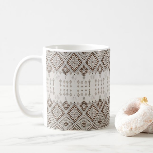 Desert Harmony Brown Moroccan Geometric Tribal Coffee Mug (With Donut)