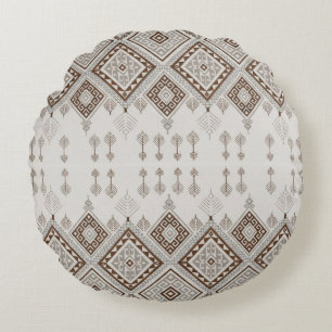 Desert Harmony Brown Moroccan Geometric Tribal Round Cushion
