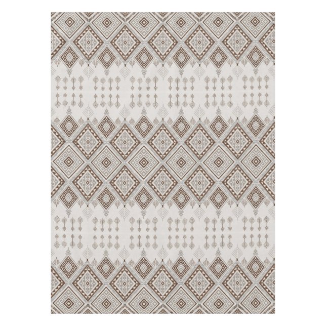Desert Harmony Brown Moroccan Geometric Tribal Tablecloth (Front)