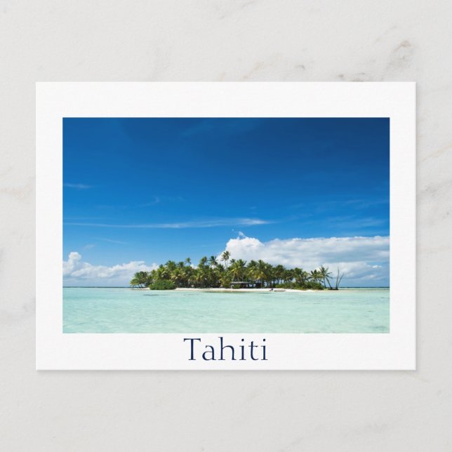 Desert island in the pacific white text postcard (Front)