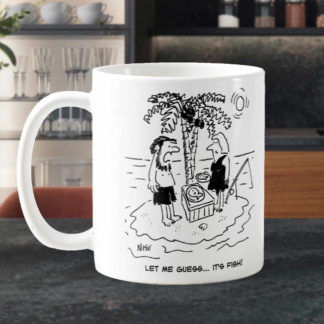 Desert island. Man guesses meal is fish. Coffee Mug (Creator Uploaded)