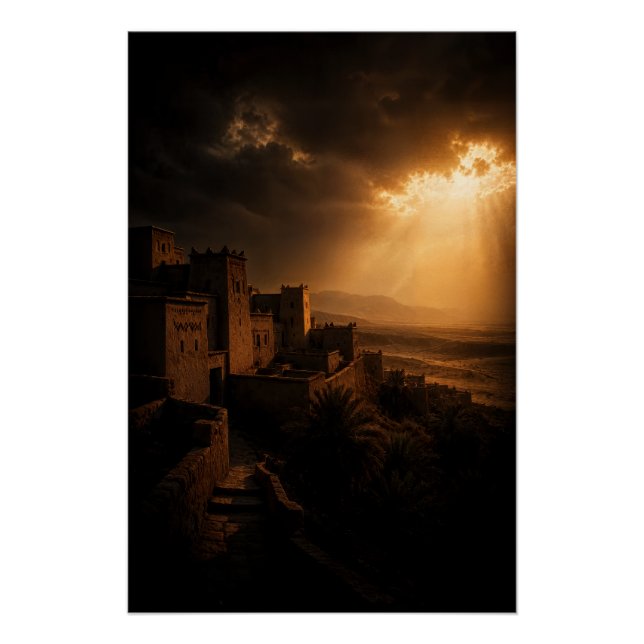 Desert Kasbah Chiaroscuro Sunset Poster (Front)