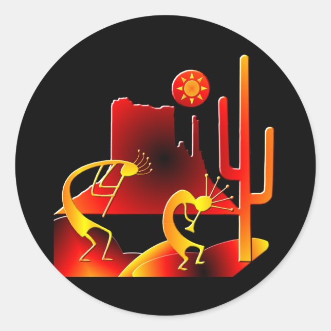 Desert Kokopelli Classic Round Sticker (Front)