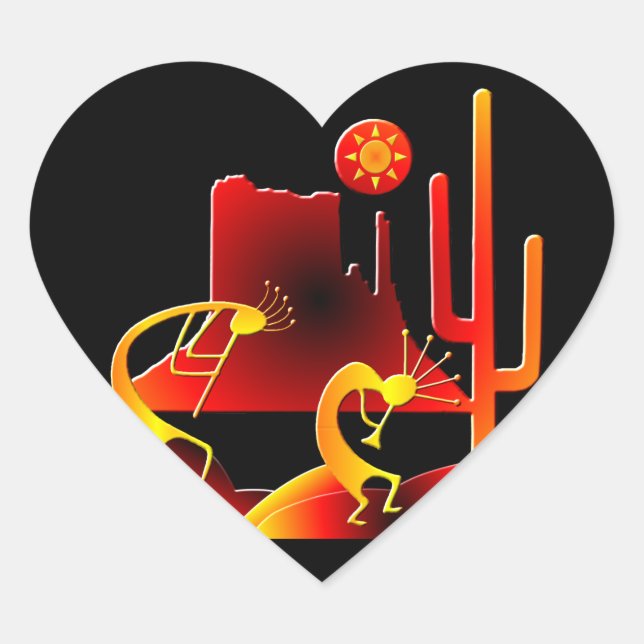 Desert Kokopelli Heart Sticker (Front)