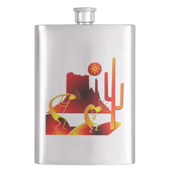 Desert Kokopelli Hip Flask (Front)