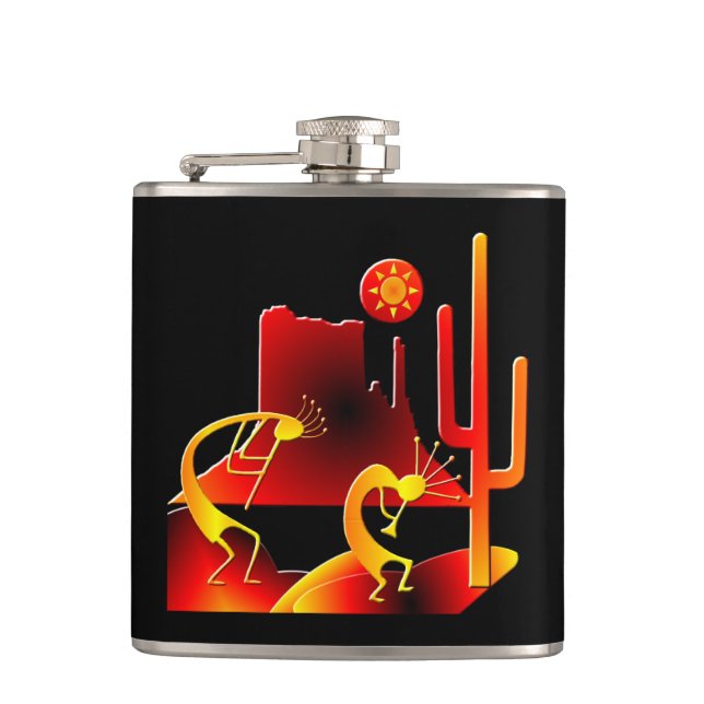 Desert Kokopelli Hip Flask (Front)